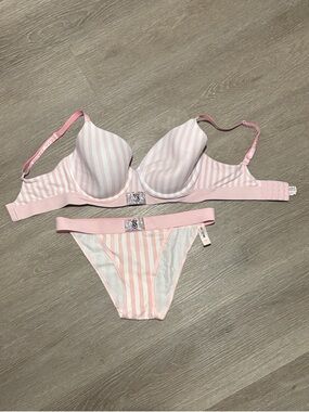 Victoria's Secret Pink and White Striped Bra & Bikini Set
